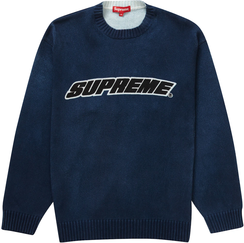 Supreme Printed Washed Sweater Navy Men's - SS23 - US