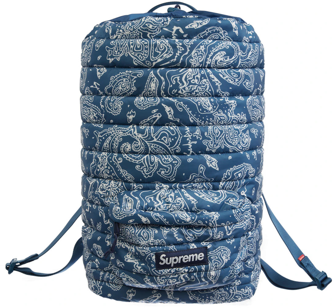 Supreme Puffer Backpack Blue Paisley Bookbag Bag FW22