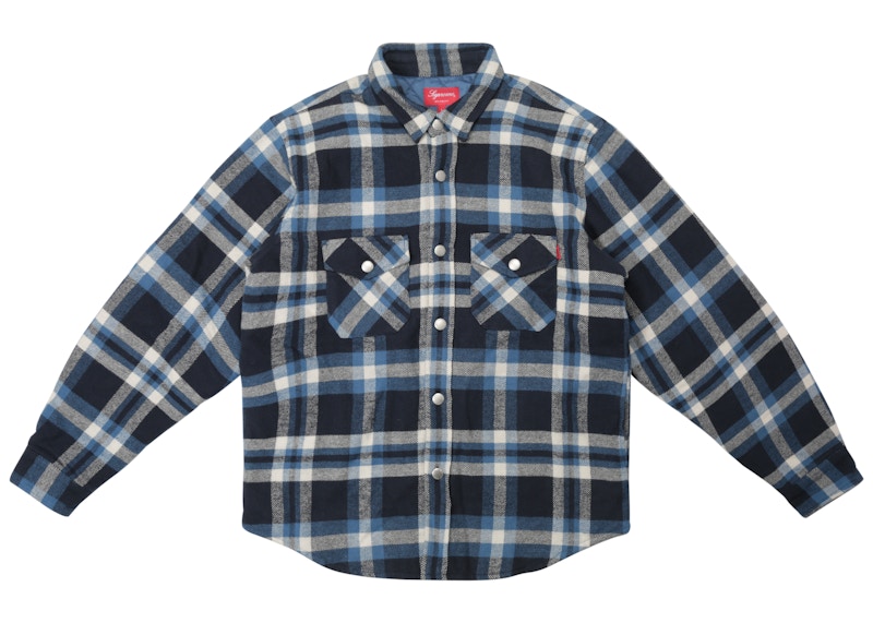 Supreme Quilted Arc Logo Flannel Shirt Navy - FW17 Homme - FR