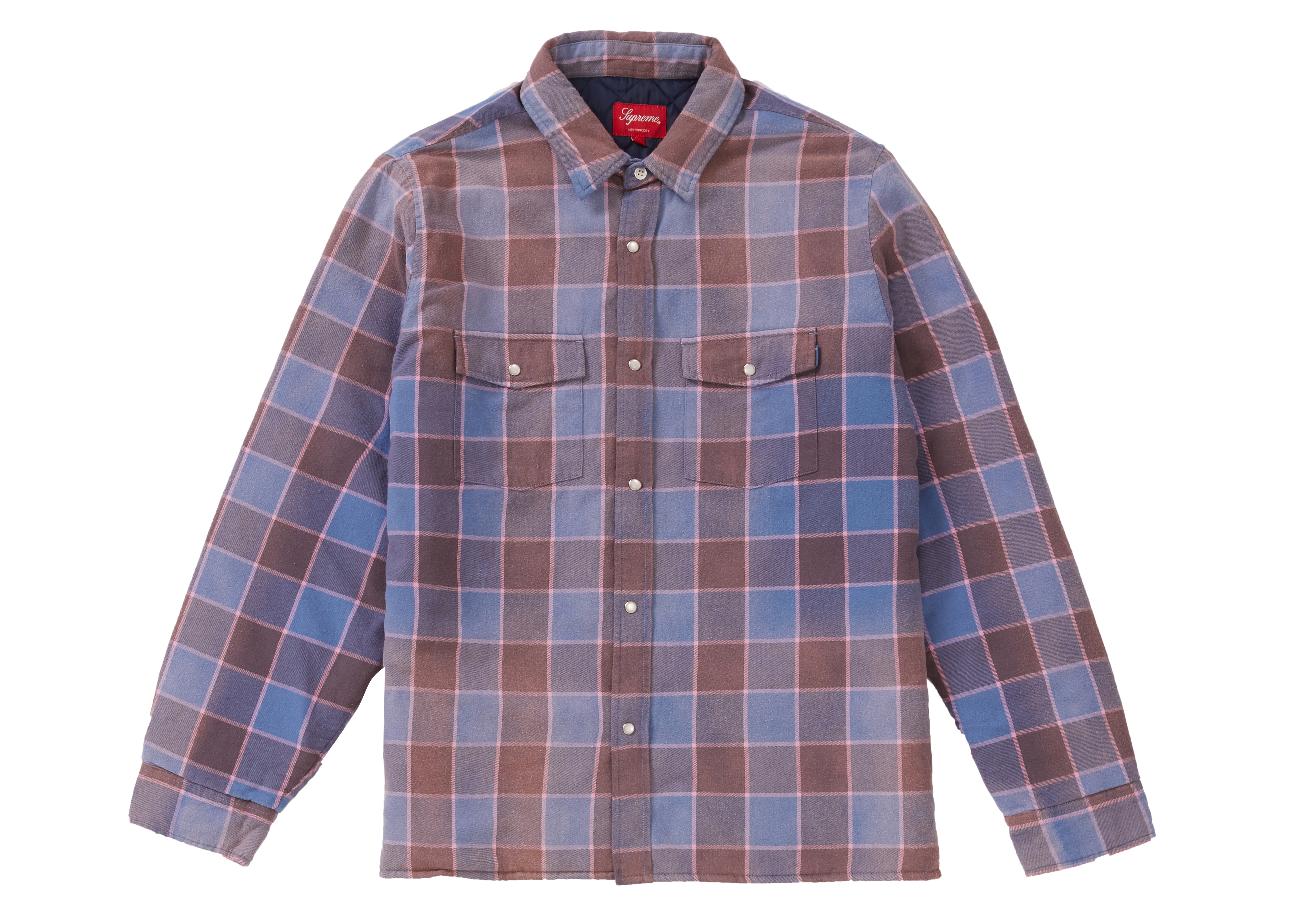 Supreme Quilted Faded Plaid Shirt Dusty Blue