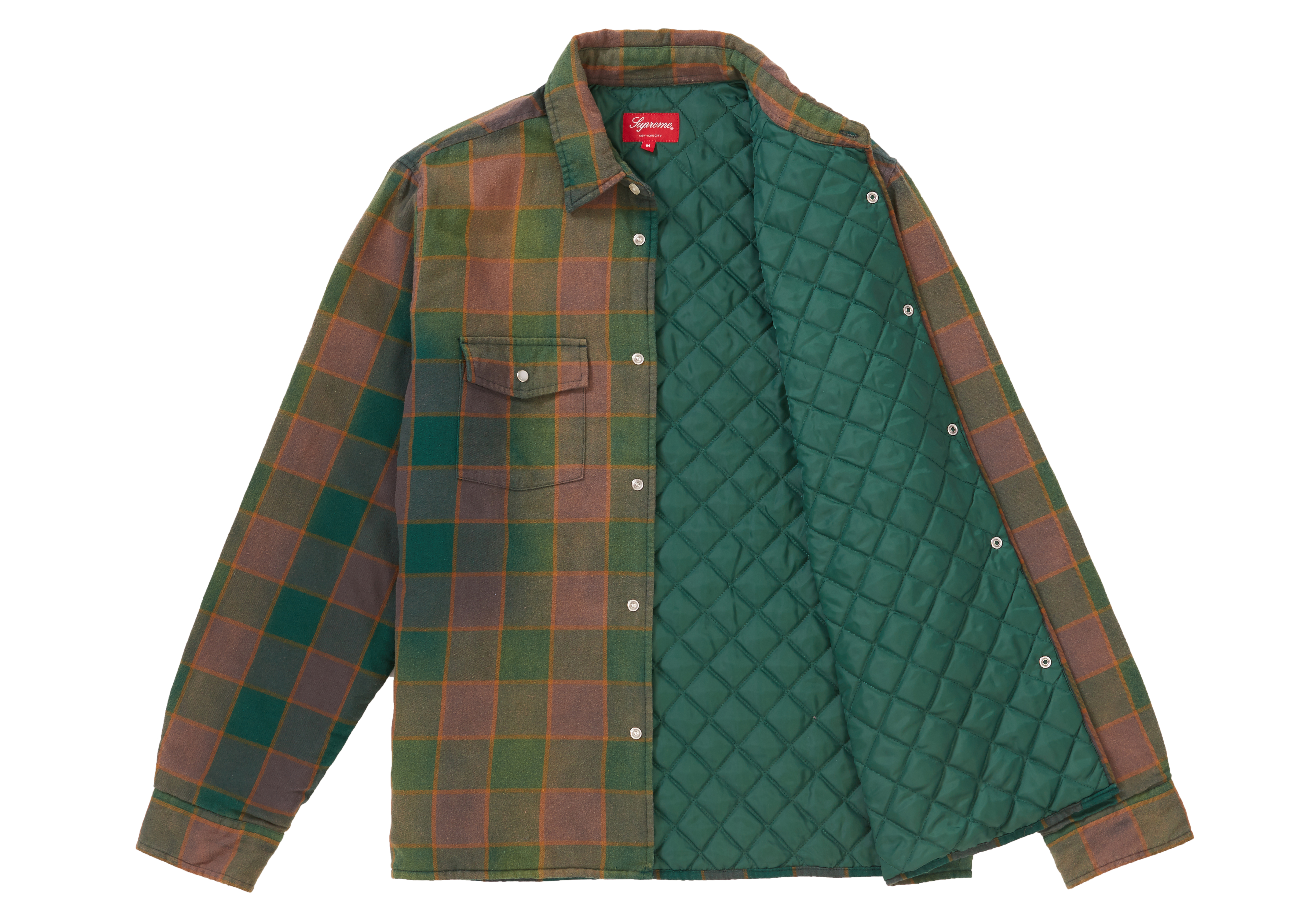 Supreme Quilted Faded Plaid Shirt Dusty Green メンズ - FW18 - JP