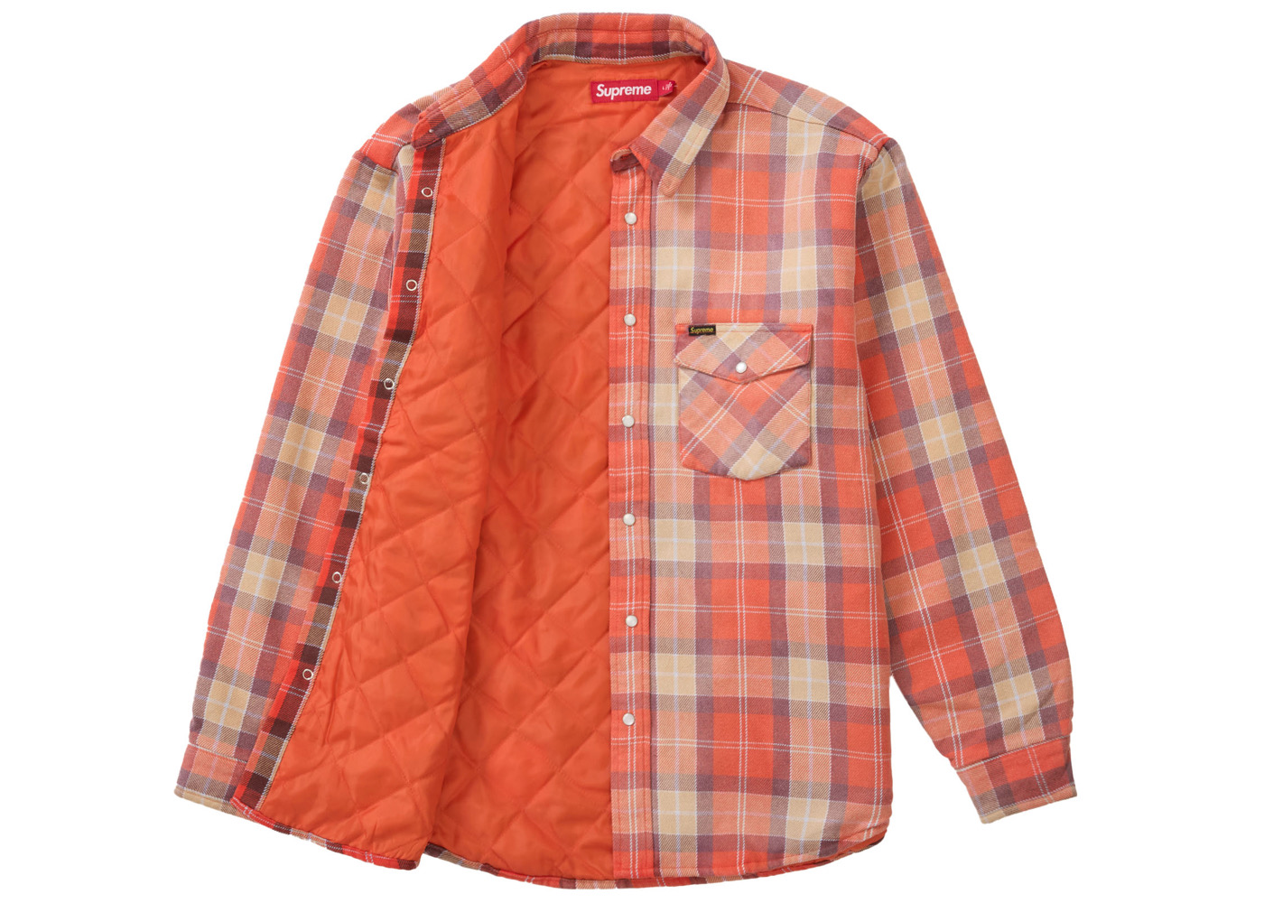 オレンジLサイズ　Supreme Quilted Flannel Snap Shirt