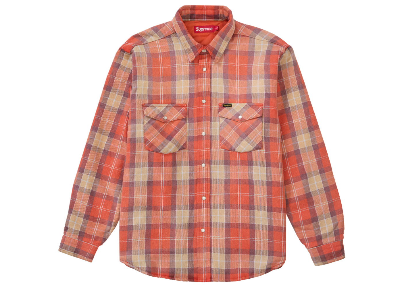 Supreme Quilted Flannel Snap Shirt Orange Men's - SS24 - US