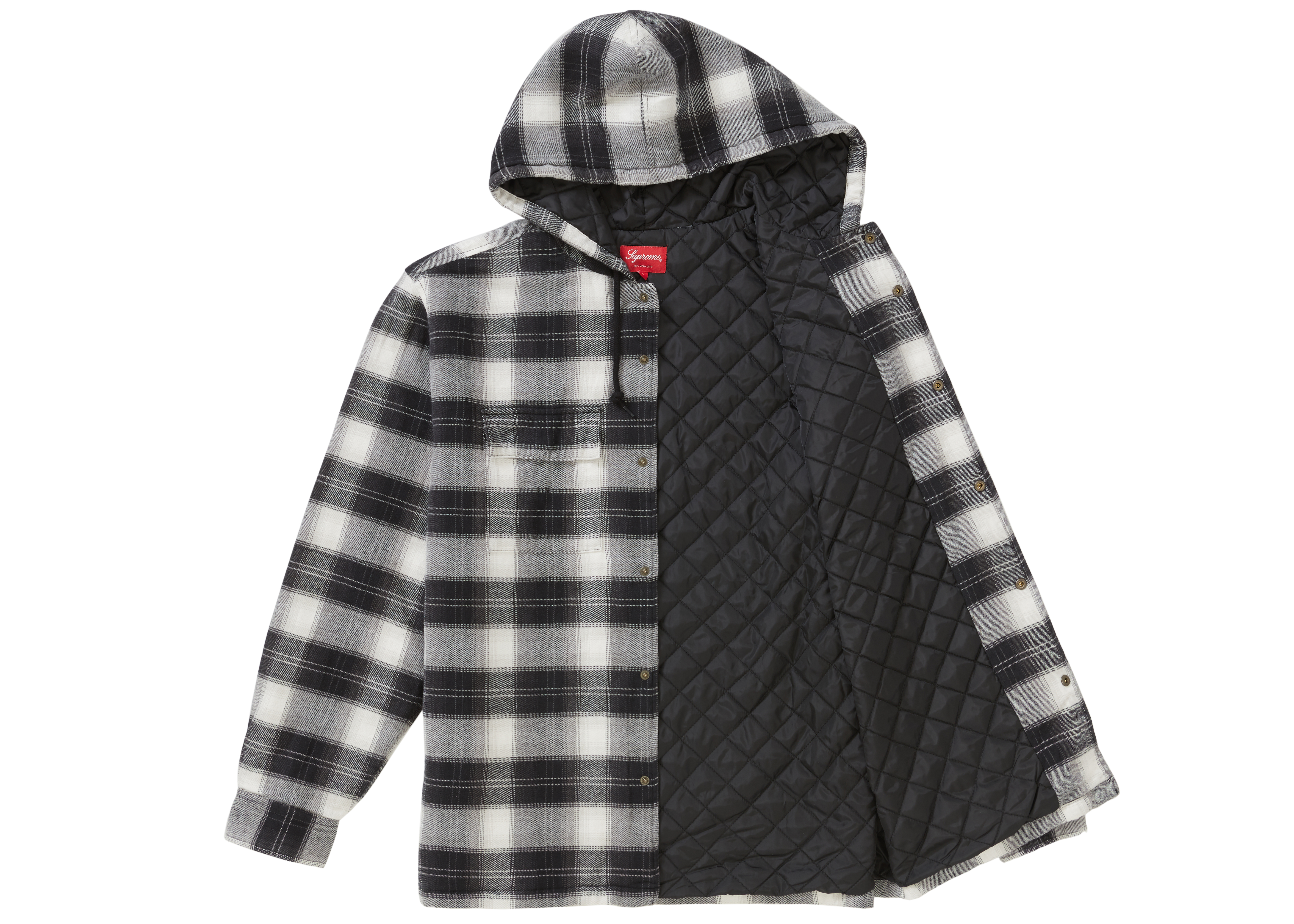 Supreme Quilted Hooded Plaid Shirt Black メンズ - FW19 - JP