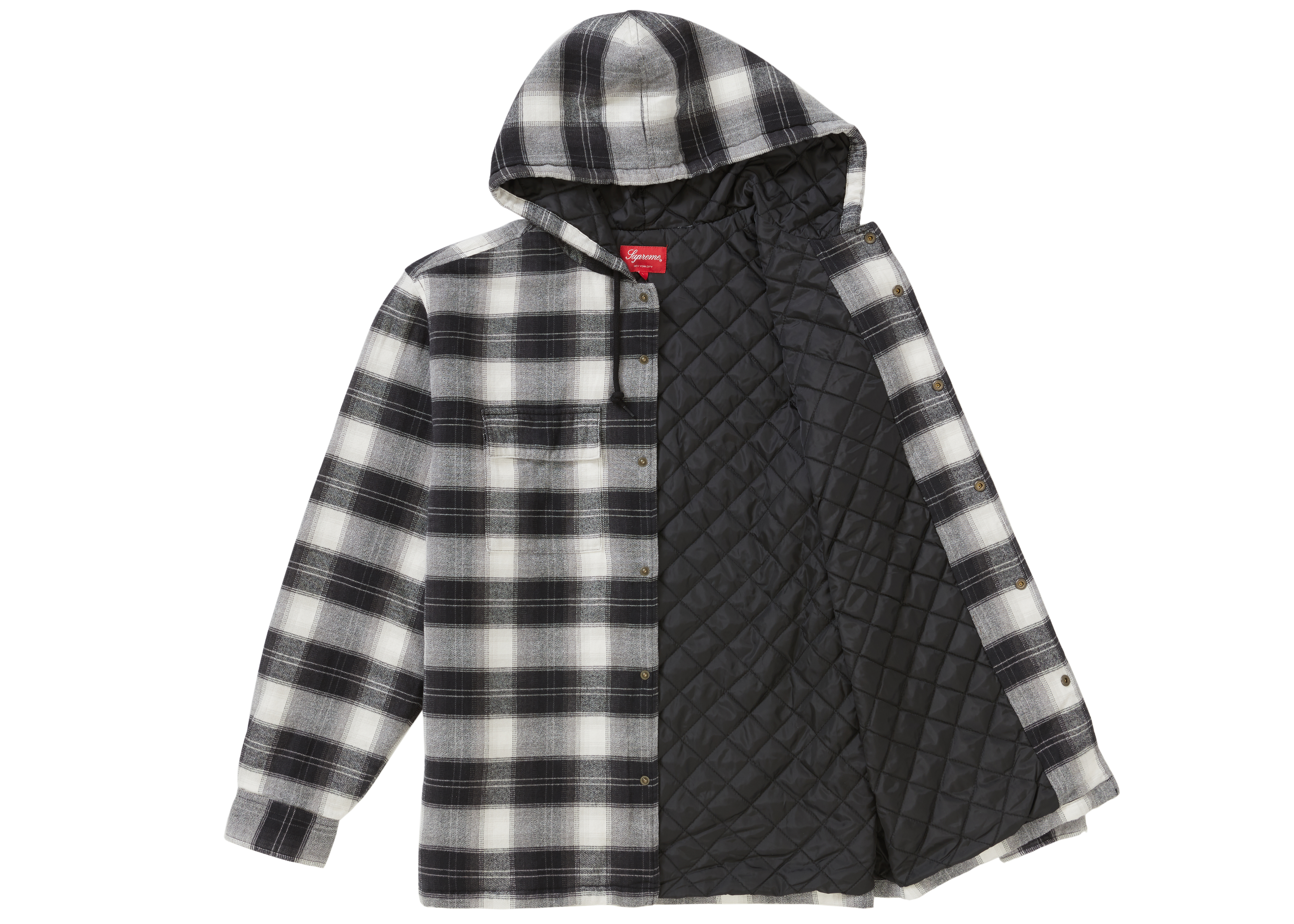 Supreme Quilted Hooded Plaid Shirt Black Men's - FW19 - GB