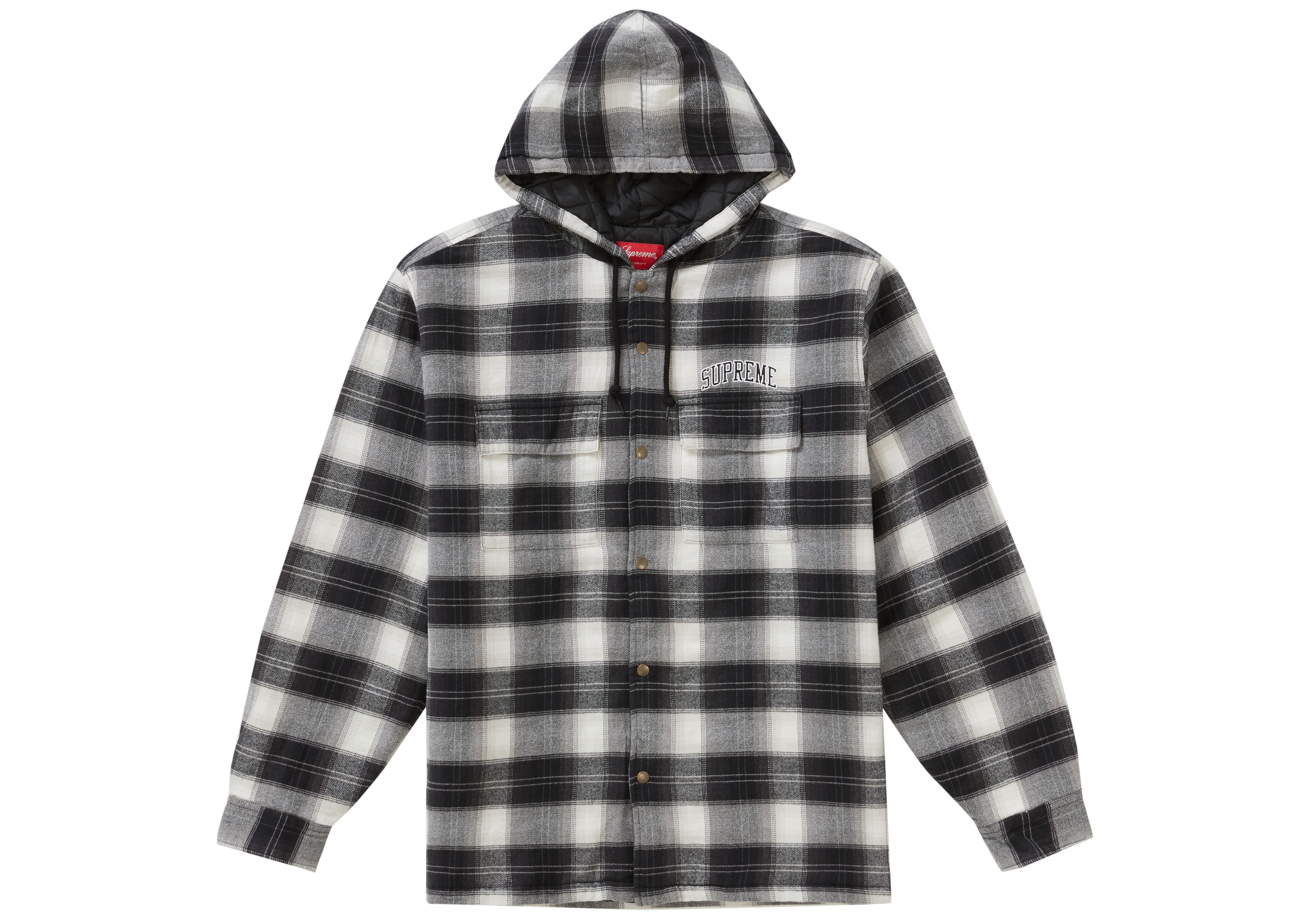 Supreme Quilted Hooded Plaid Shirt Black