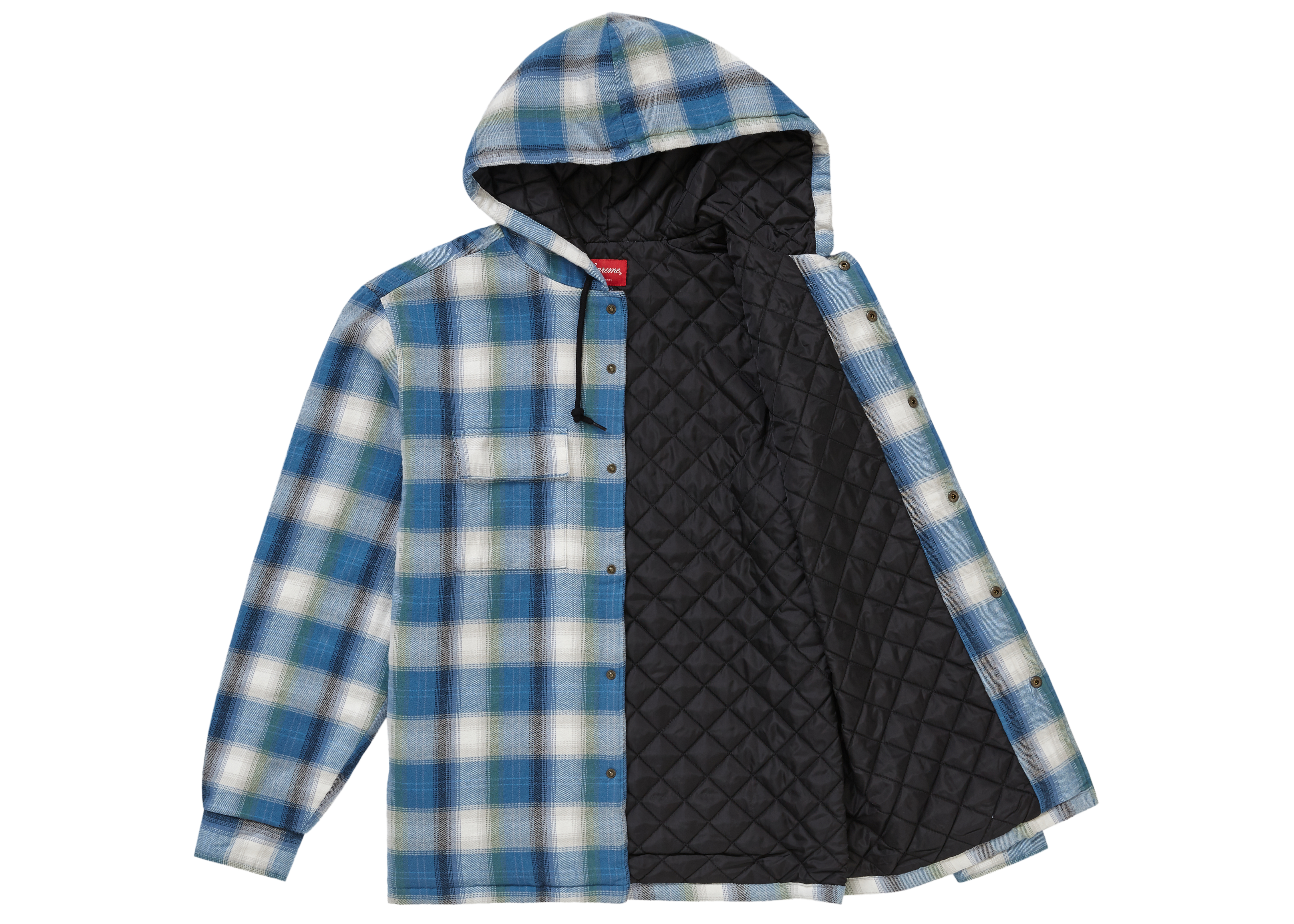 Supreme Quilted Hooded Plaid Shirt Blue Men's - FW19 - US