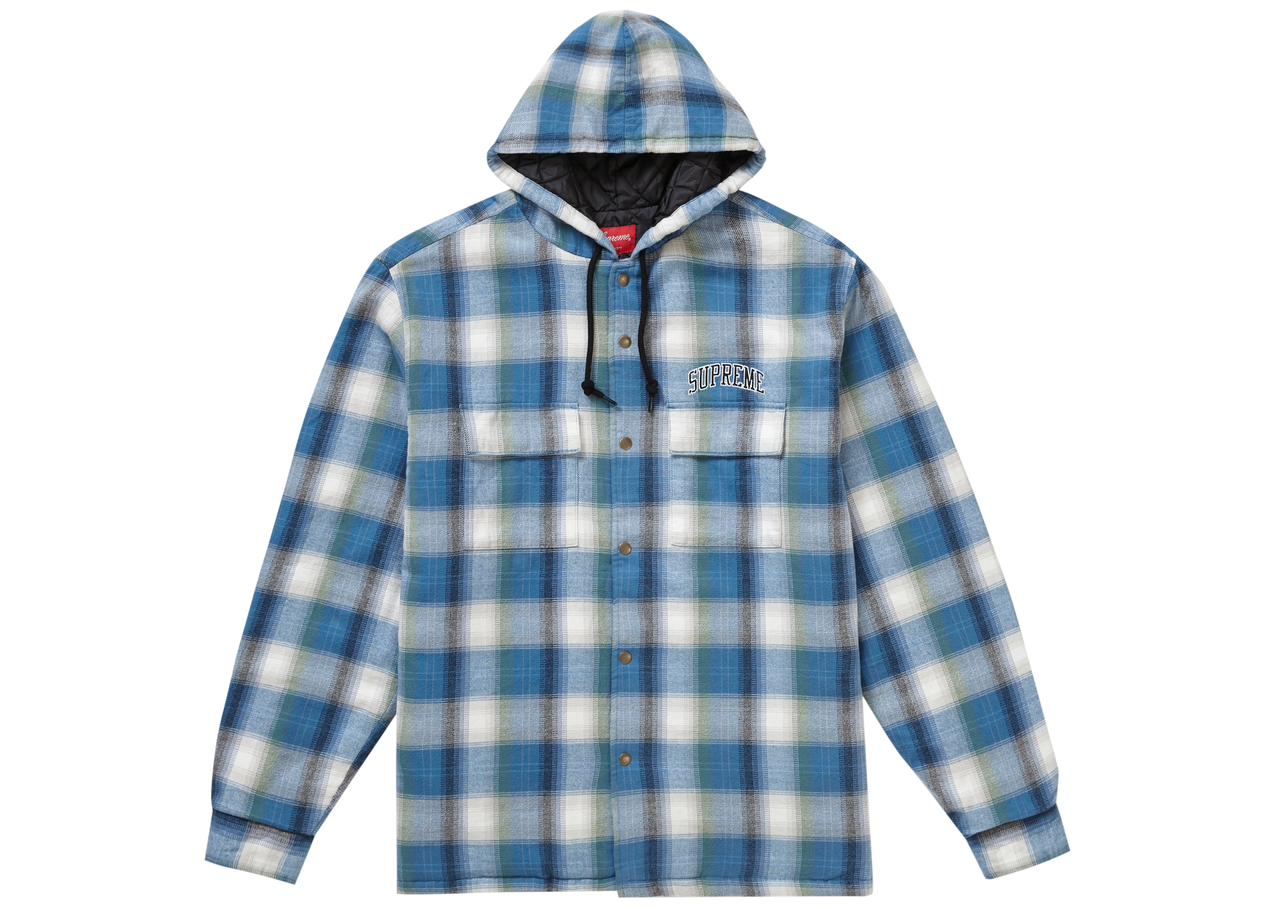 Supreme Quilted Hooded Plaid Shirt Blue Men's - FW19 - US