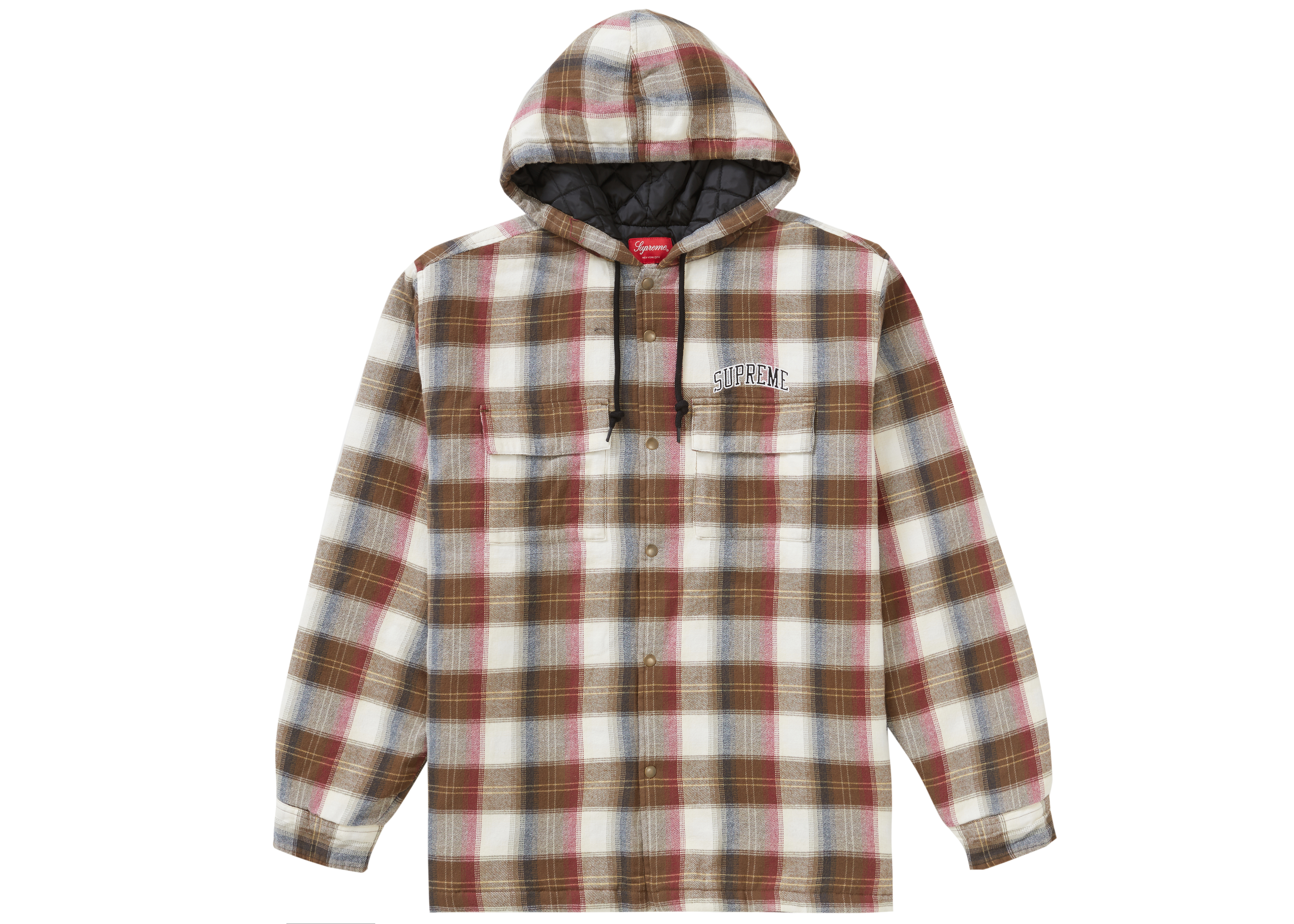 Quilted hooded plaid shirt Brown Lサイズ