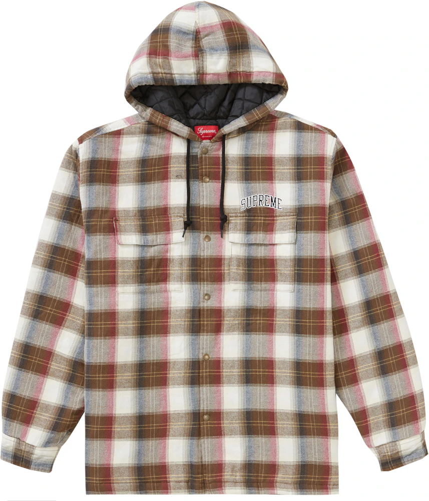 Supreme Quilted Hooded Plaid Shirt Brown Men's - FW19 - US