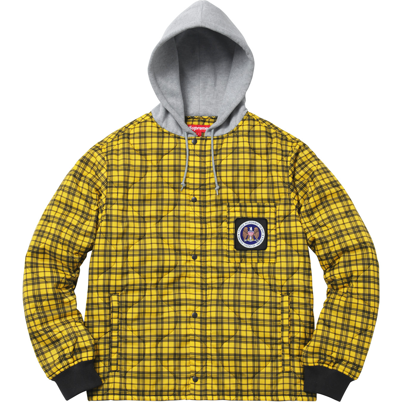 Supreme Quilted Liner Hooded Jacket Yellow Plaid