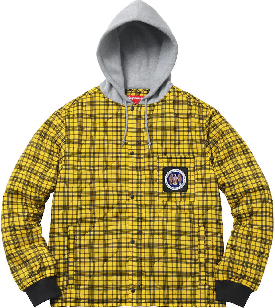 Supreme Quilted Liner Hooded Jacket Yellow Plaid Men's - FW17 - US