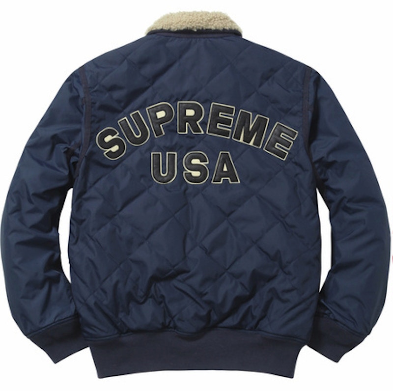 Supreme Quilted Nylon Tanker Jacket Navy Men's - FW16 - US