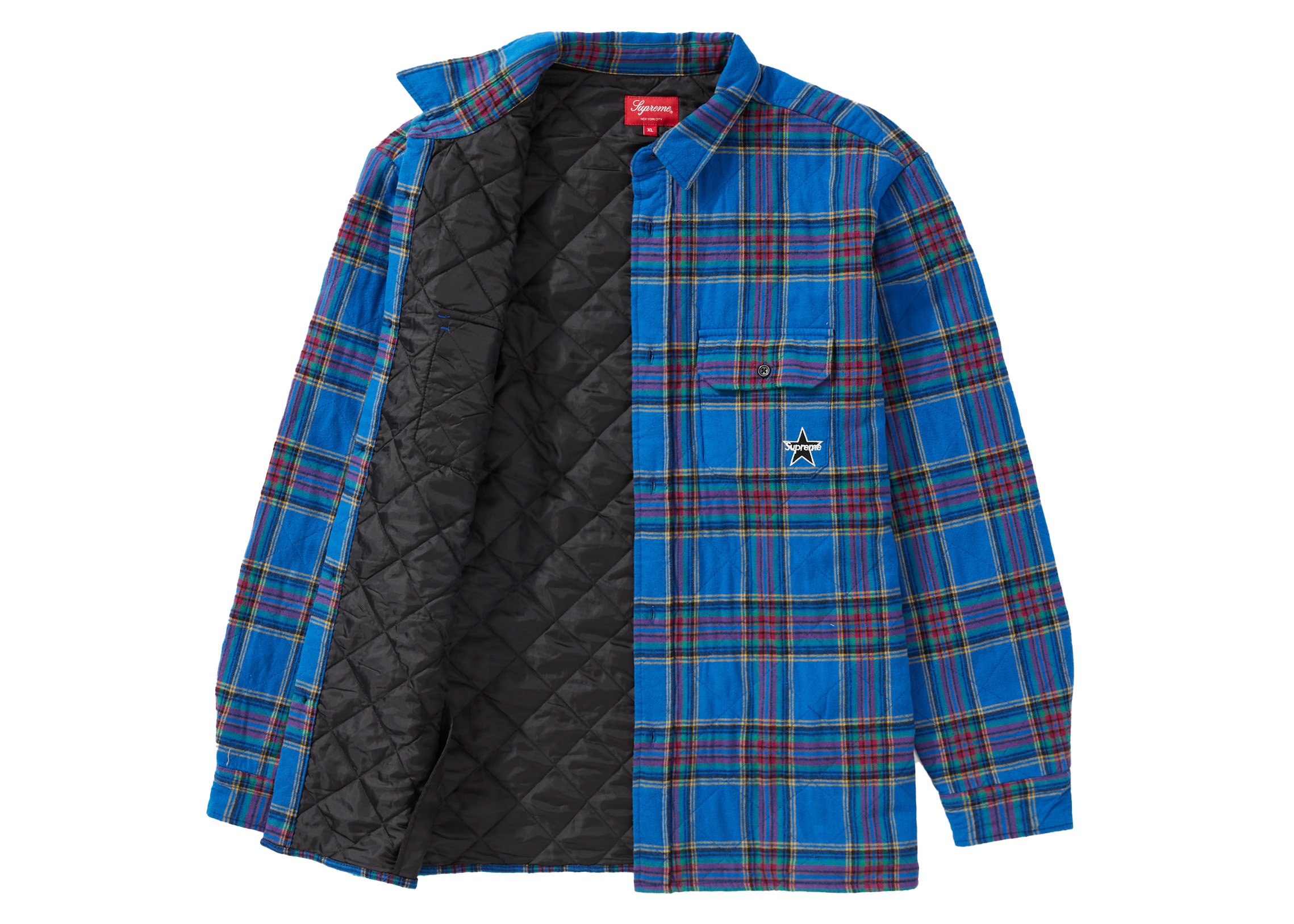 Supreme Quilted Plaid Flannel Shirt Dusty Royal Men's - FW21 - GB