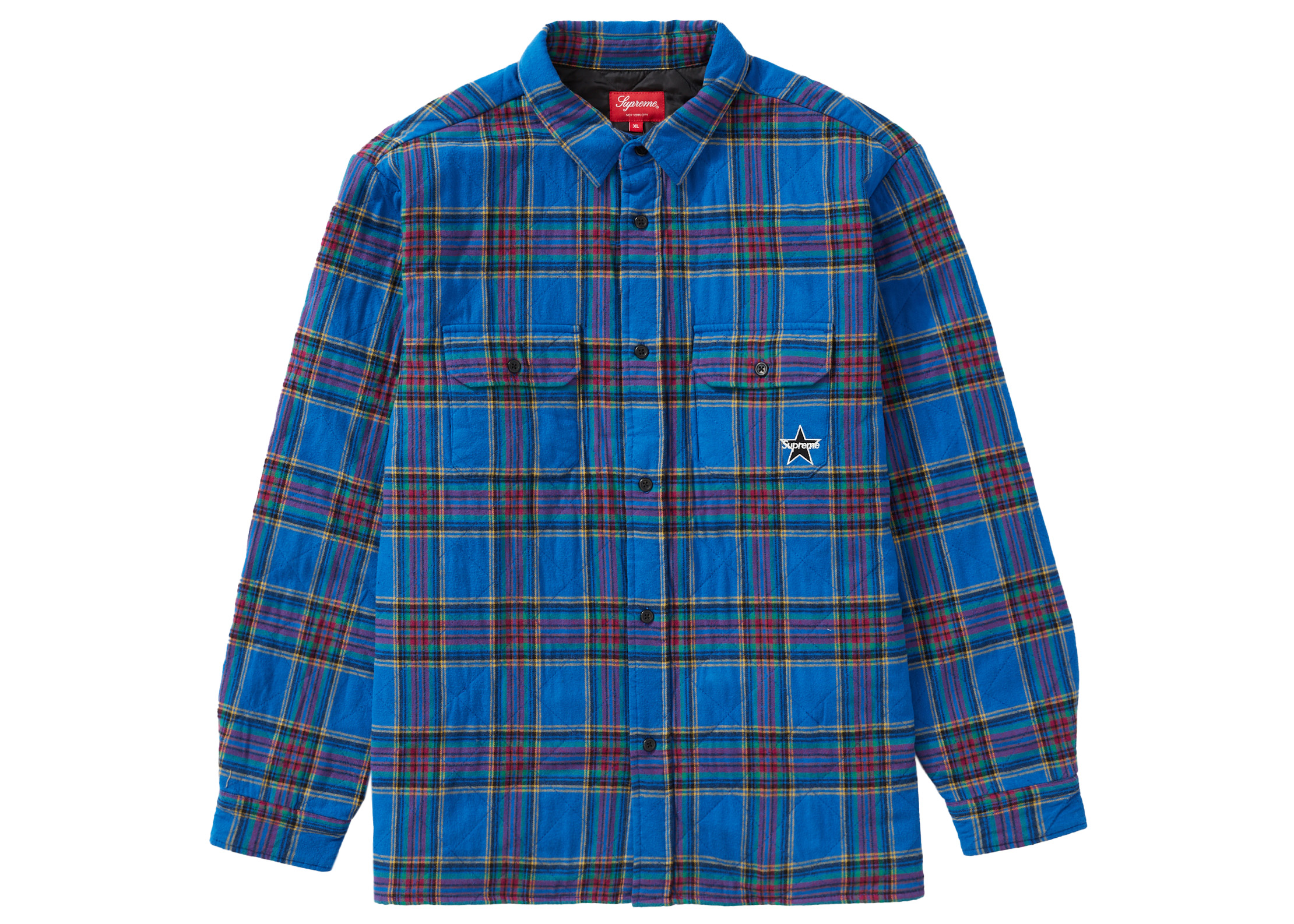 Supreme Quilted Plaid Flannel Shirt Dusty Royal Men's - FW21 - US