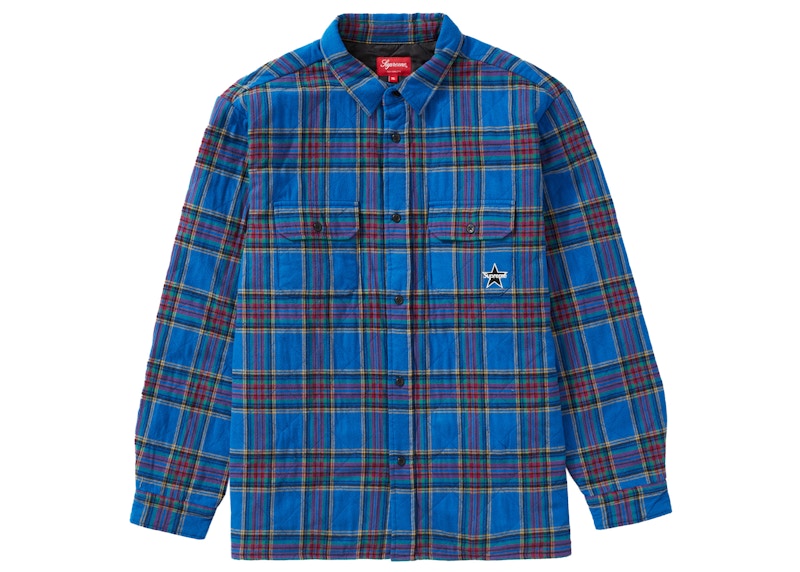 Pre-owned Supreme Quilted Plaid Flannel Shirt Dusty Royal | ModeSens