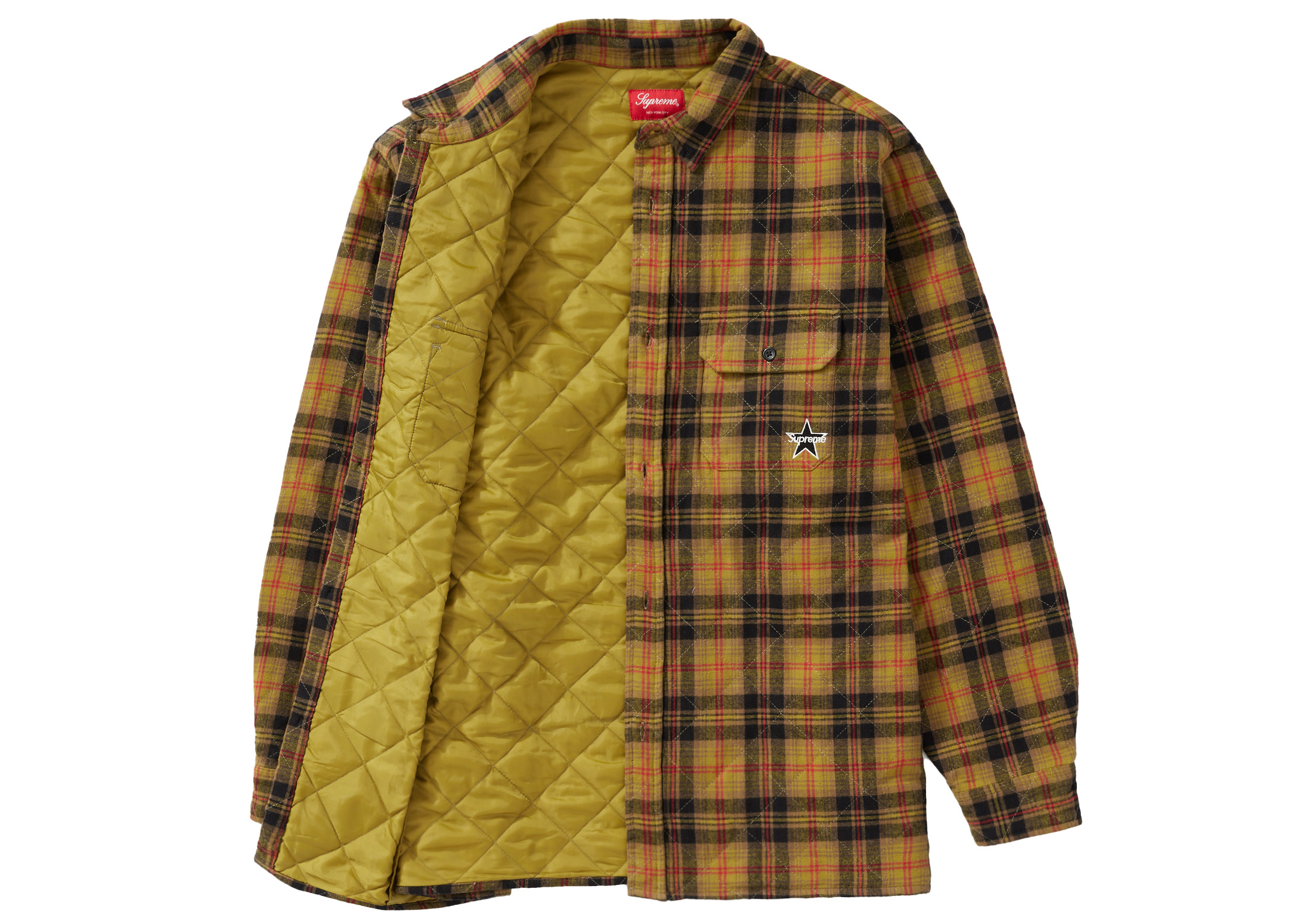 Supreme Quilted Plaid Flannel Shirt Olive Men's - FW21 - US