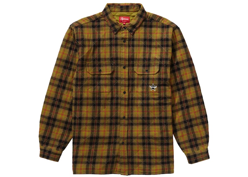 supreme Quilted Plaid Flannel Shirt オリーブ