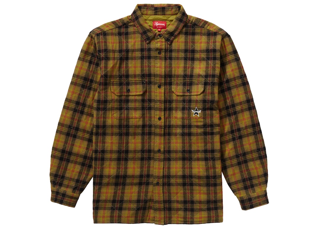 Pre-owned Supreme Quilted Plaid Flannel Shirt Olive