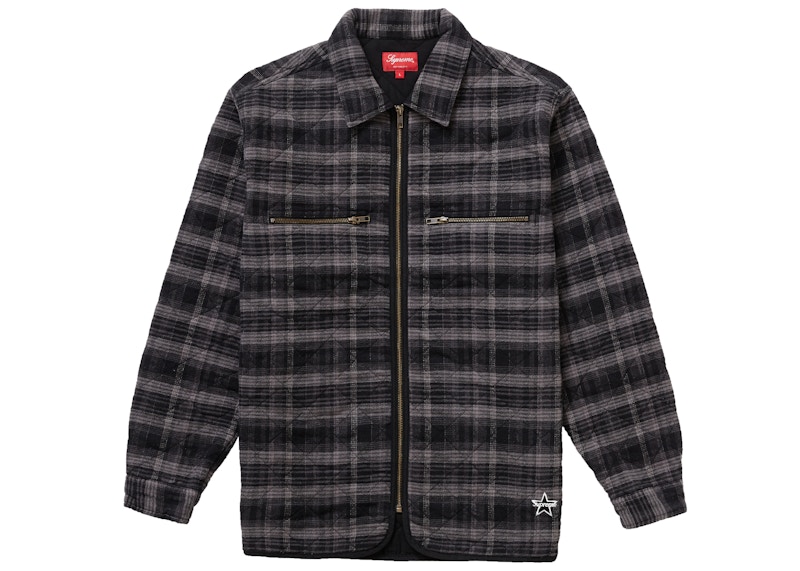 Supreme Quilted Plaid Zip Up Shirt Black Men's - FW19 - US