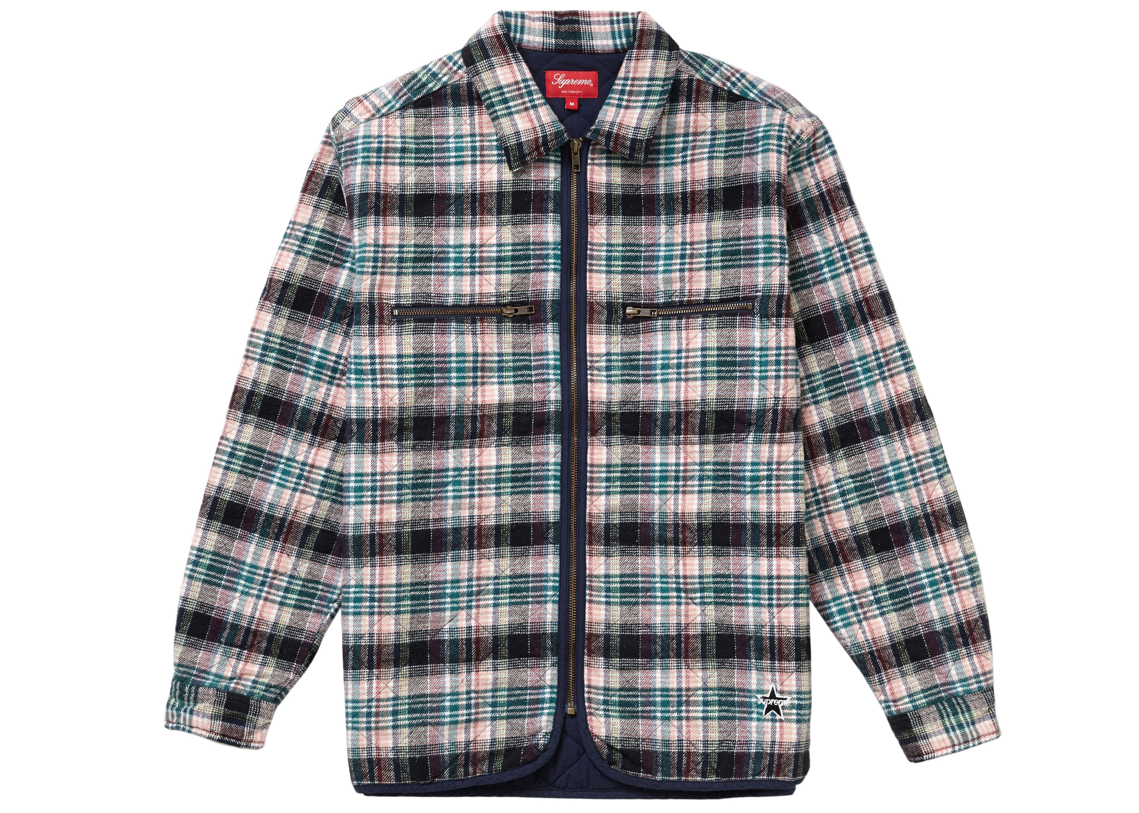 Supreme Quilted Plaid Zip Up Shirt OffWhite - FW19