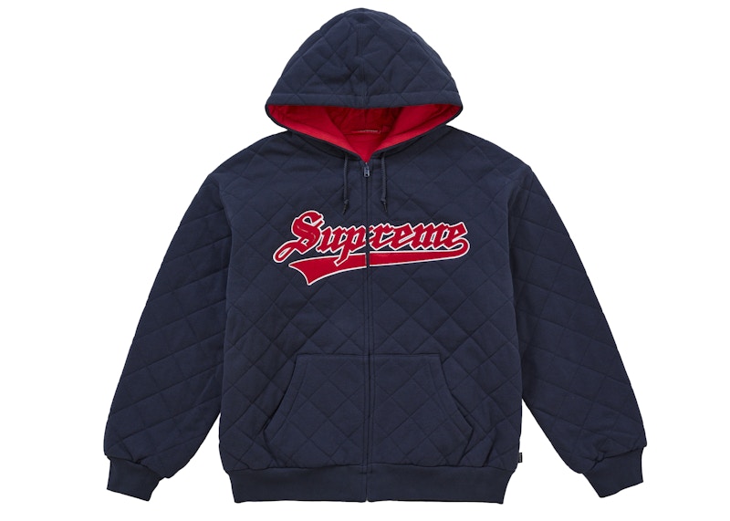 Supreme Quilted Zip Up Hooded Sweatshirt Navy Men's - FW25 - US