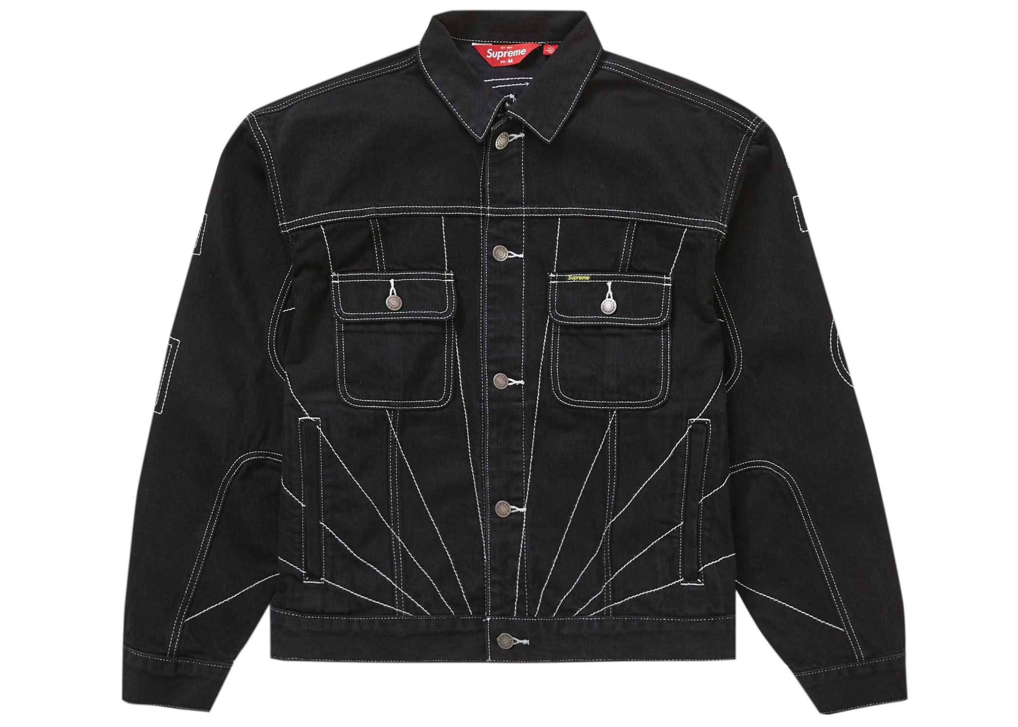 Supreme Radial Embroidered Denim Trucker Jacket Black Men's 