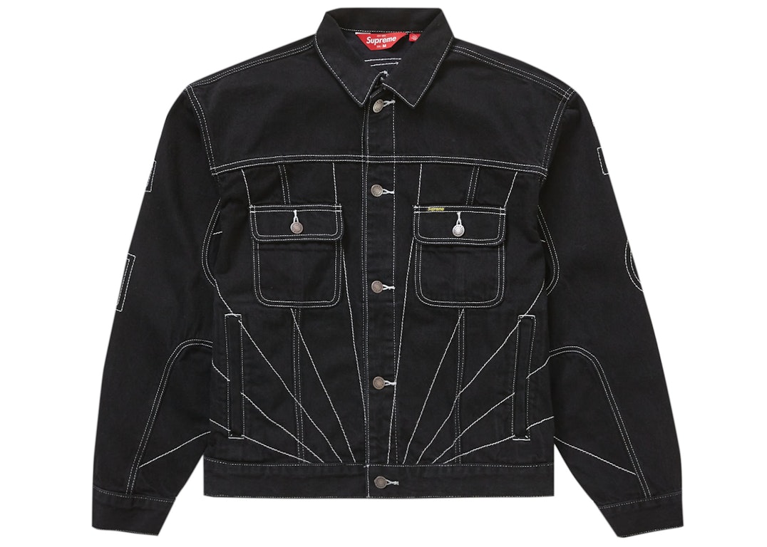 Pre-owned Supreme Radial Embroidered Denim Trucker Jacket Black