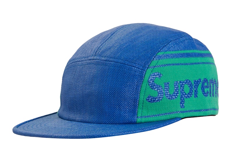 Supreme Raffia Woven Logo Camp Cap Blue