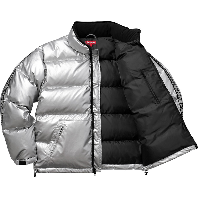 Supreme Reflective Sleeve Logo Puffy Jacket Silver Men's - FW17 - US