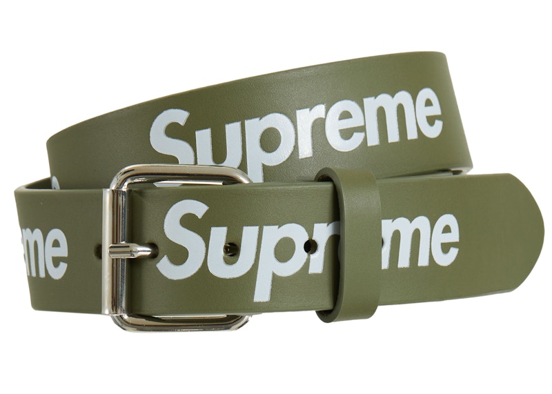 Supreme Repeat Leather Belt Olive