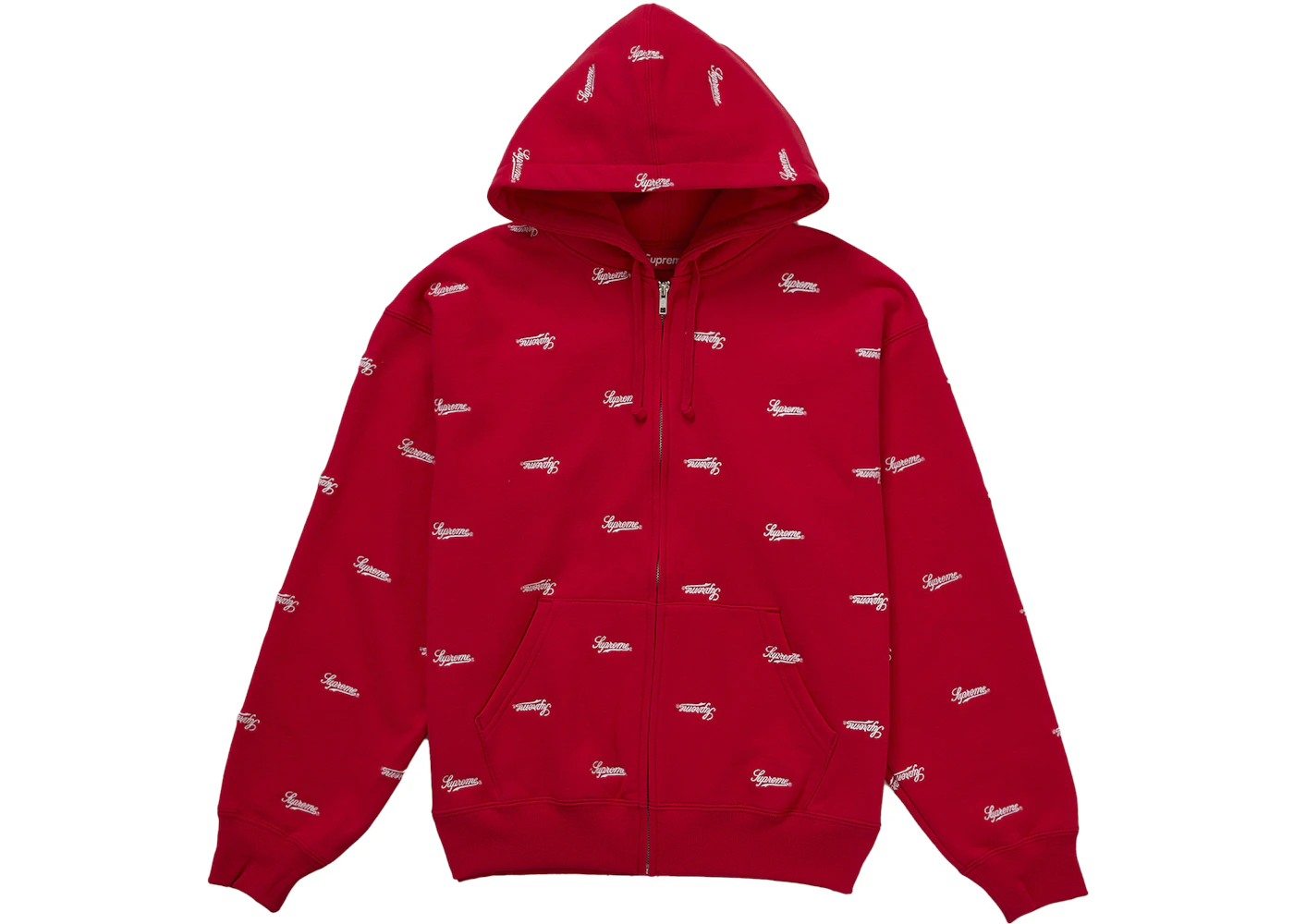 Supreme Repeat Script Zip Up Hooded Sweatshirt Red Men's - FW25 - US