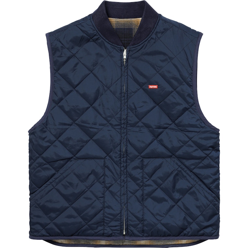 Supreme Reversible Shadow Plaid Vest Navy Men's - FW17 - US