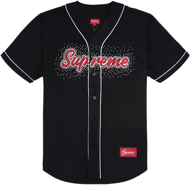 Supreme 22SS Rhinestone Stripe Baseball Jersey Used L size Black
