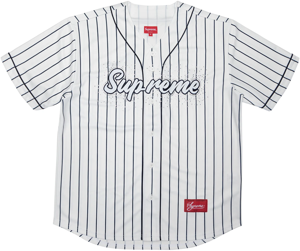 Supreme Rhinestone Baseball Jersey Pinstripe