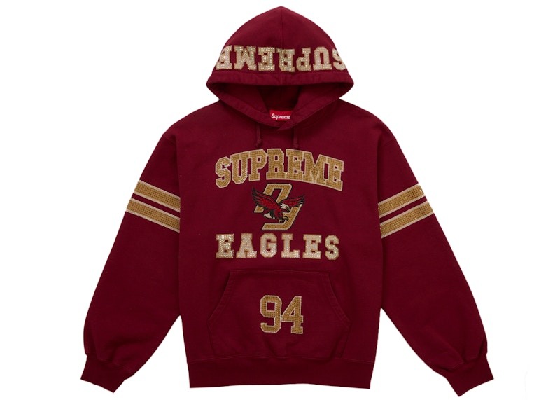 Supreme Rhinestone Eagle Hooded Sweatshirt Red