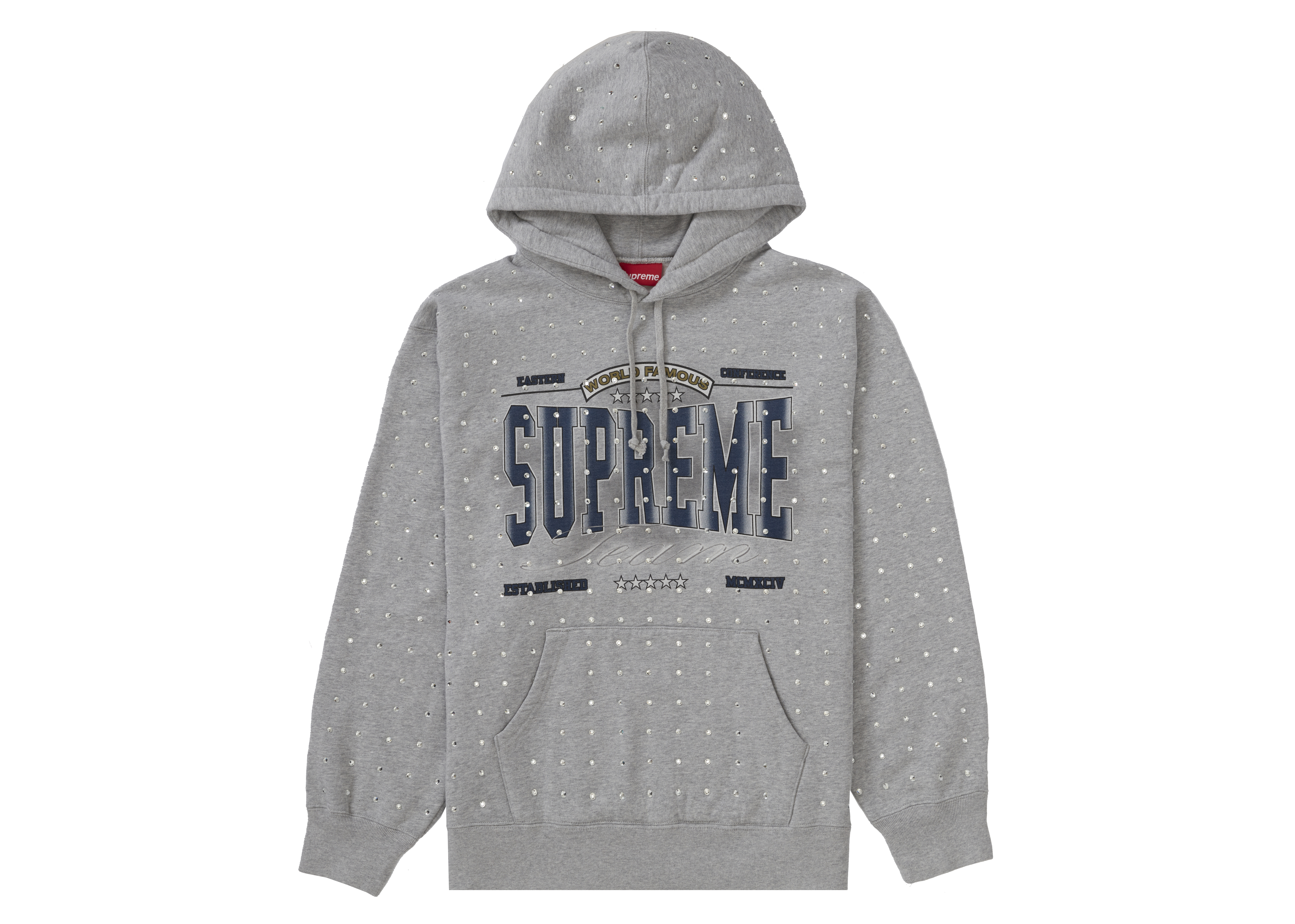 Supreme Rhinestone Hooded Sweatshirt Heather Grey Men's - FW21 - US