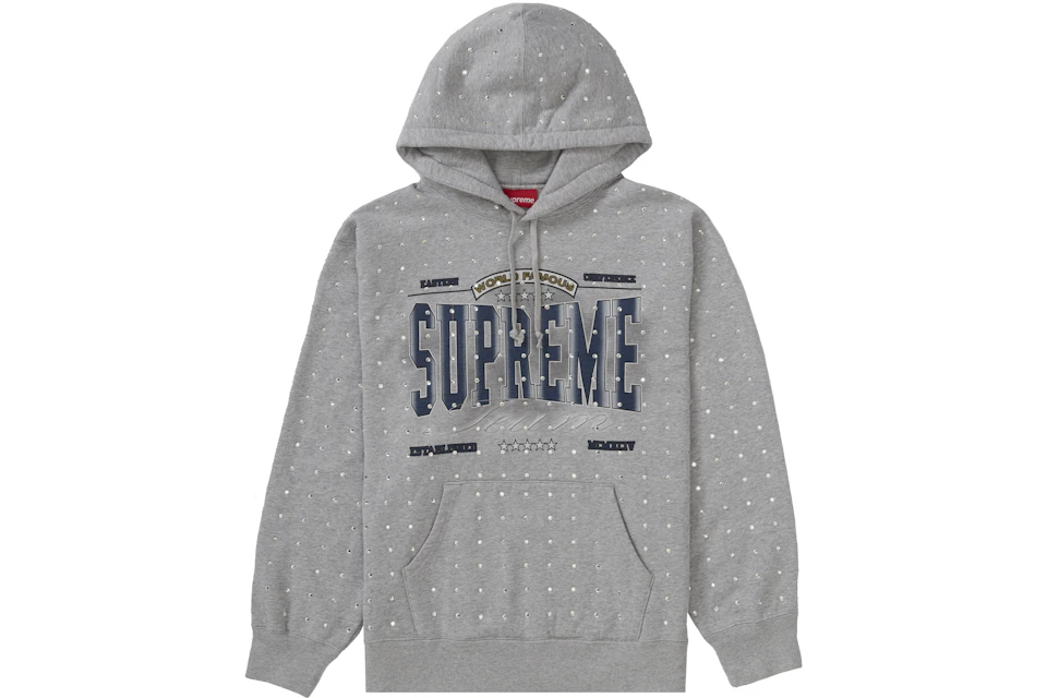 Supreme Rhinestone Hooded Sweatshirt Heather Grey