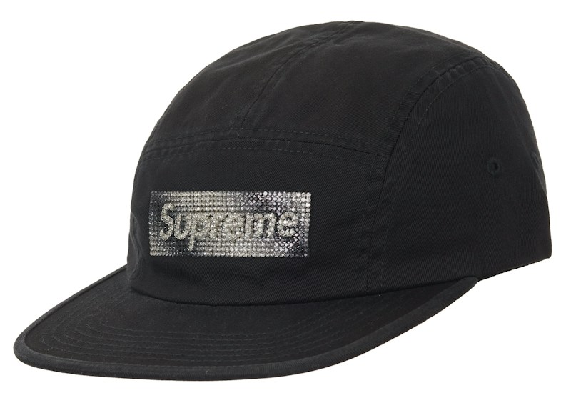 Supreme Rhinestone Label Camp Cap Black