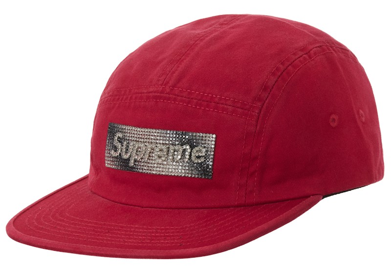 Supreme Rhinestone Label Camp Cap Red