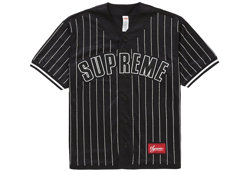 Supreme Rhinestone Stripe Baseball Jersey Black