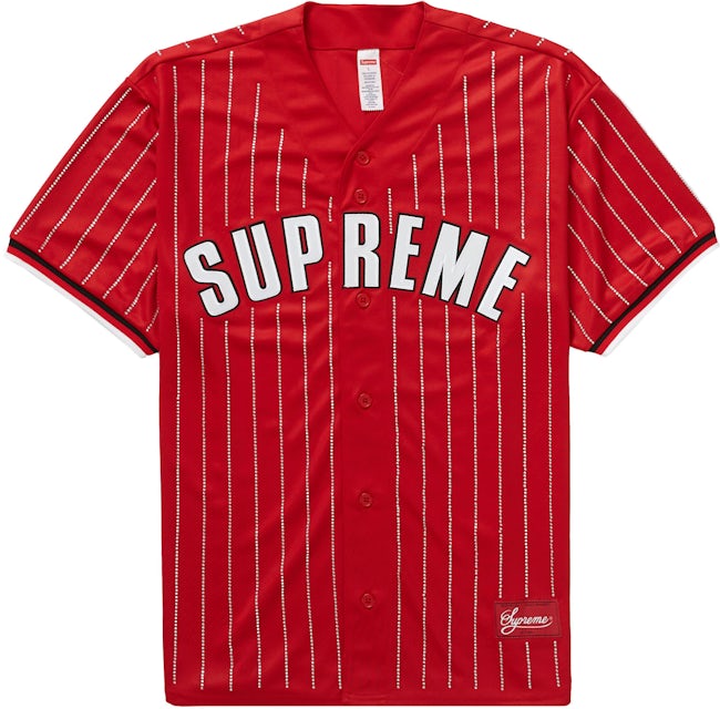 Supreme Rhinestone Stripe Baseball Jersey Red Men's - SS22 - US