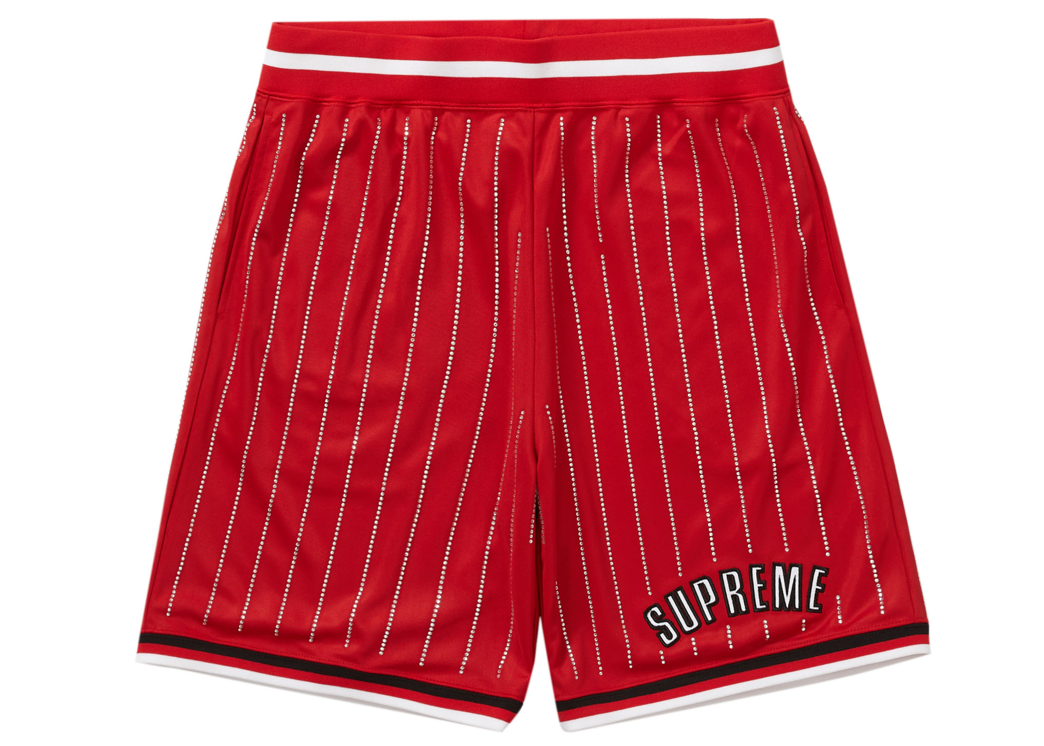 Supreme Rhinestone Stripe Basketball Short Red