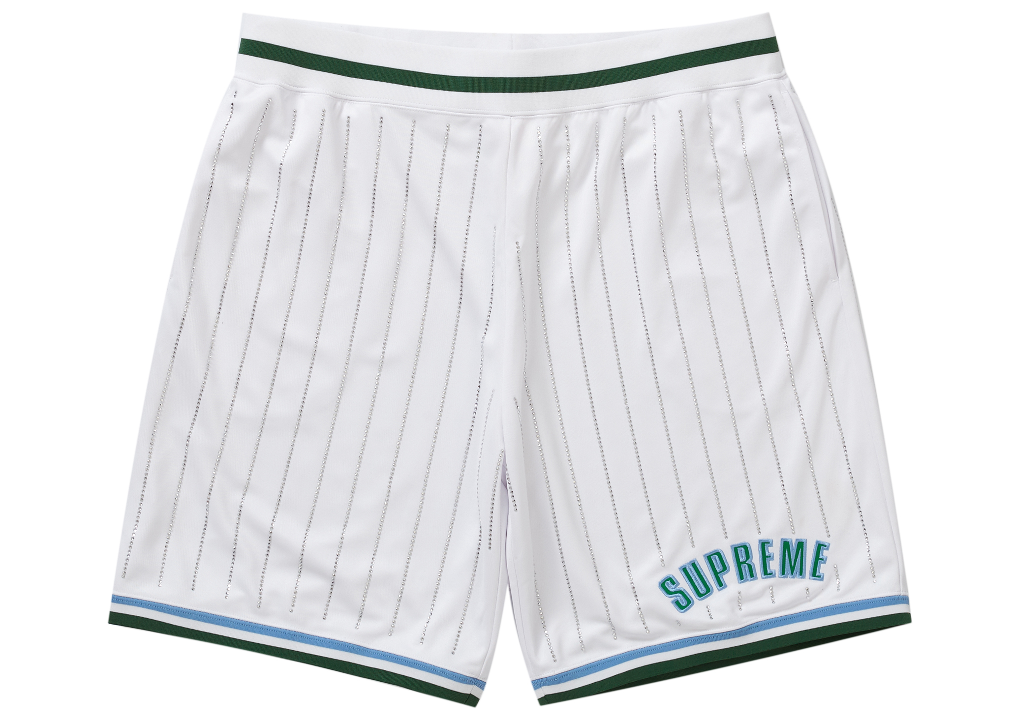 Supreme Mens Basketball Shorts XL Black White Rhinestone Crystal Stripes