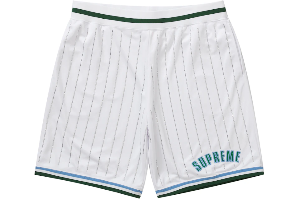 Supreme Rhinestone Stripe Basketball Short White