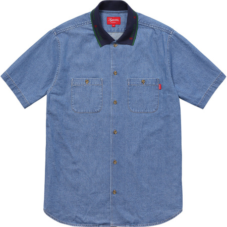 Supreme Rib Collar SS Denim Shirt Blue Men's - SS17 - US