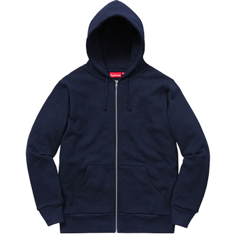 Supreme Rib Logo Zip Up Hoodie Navy Men's - FW16 - US