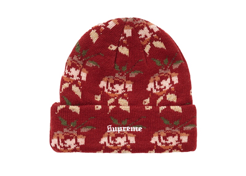 Supreme Rose Jacquard Beanie Burgundy - FW18 - GB