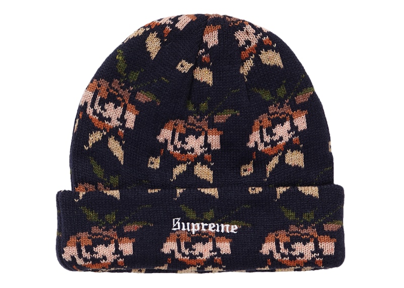 Supreme Rose Jacquard Beanie Navy - FW18 - GB