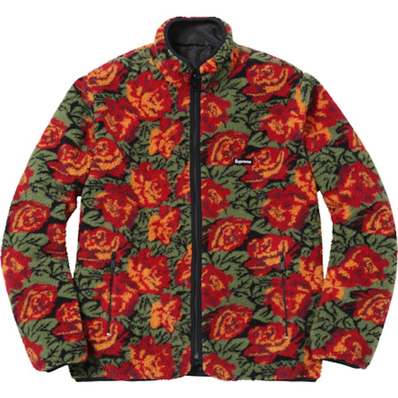 Supreme Roses Sherpa Fleece Reversible Jacket Red Men's - FW16 - US